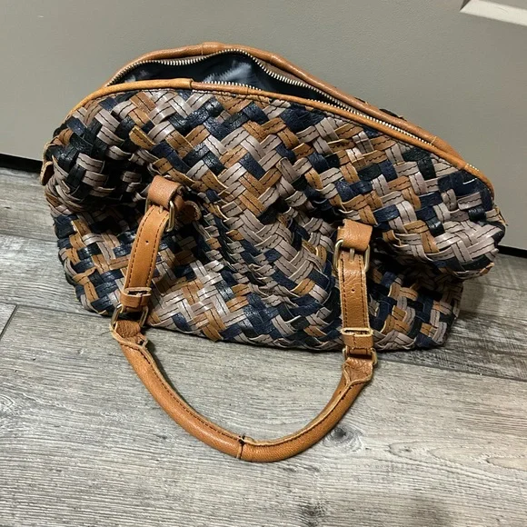 Woven Tan, Black & grey Recycled genuine leather Women's purse - Picture 4 of 9